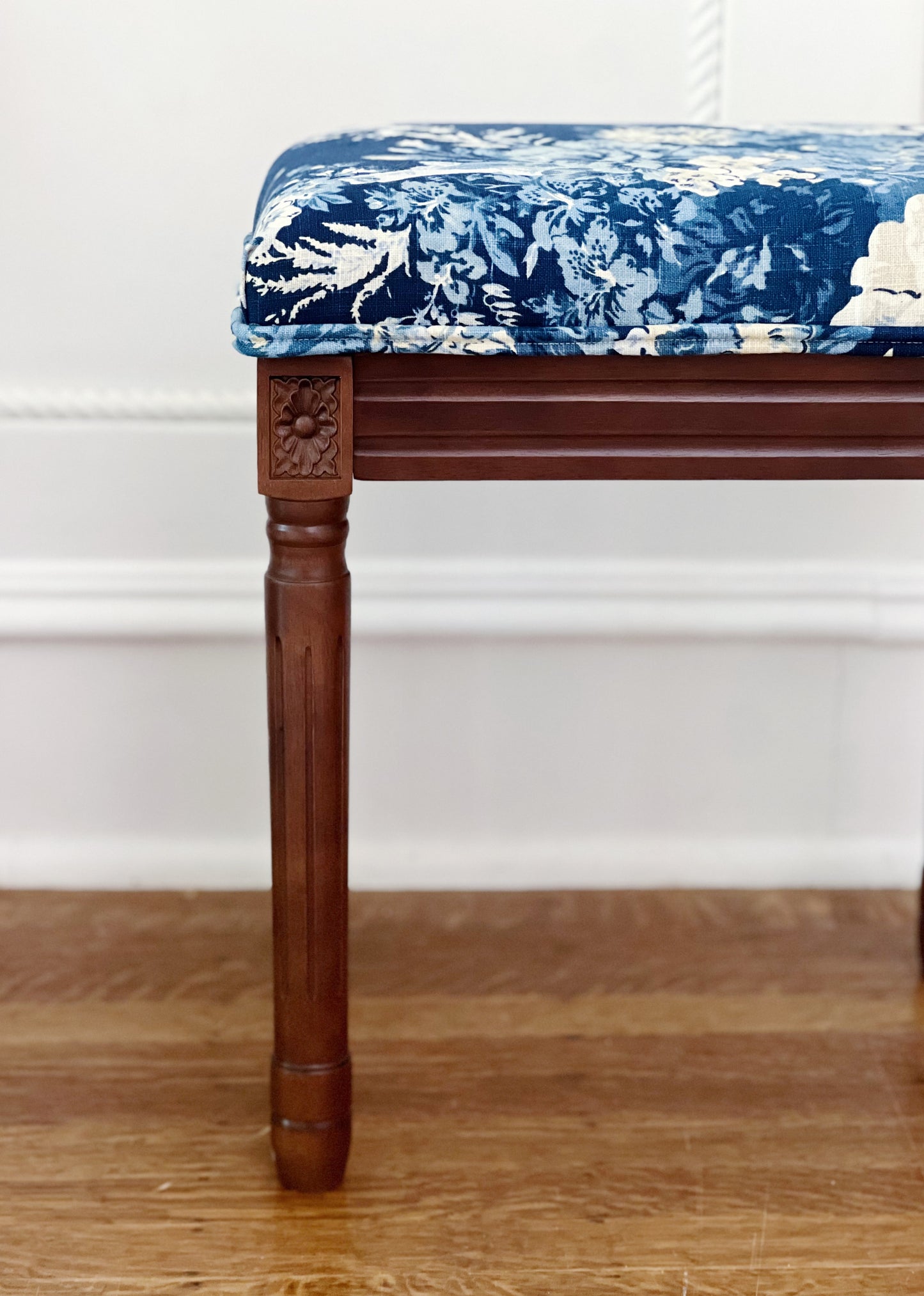 Custom designer navy floral vanity stool vintage furniture 