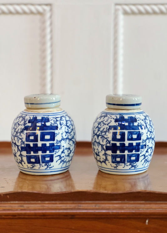 Small blue and white ginger jars