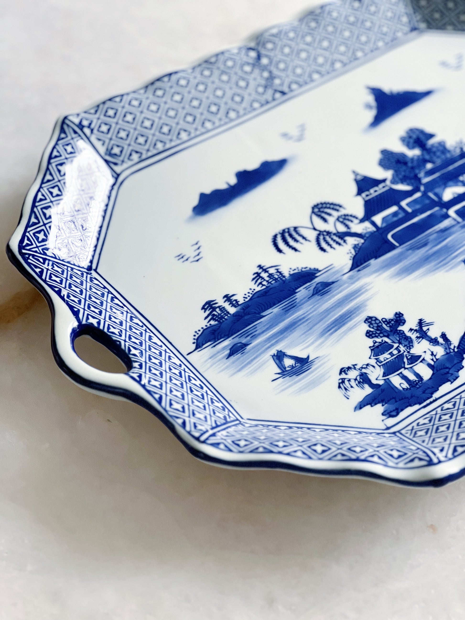 Willow ware blue and white tray