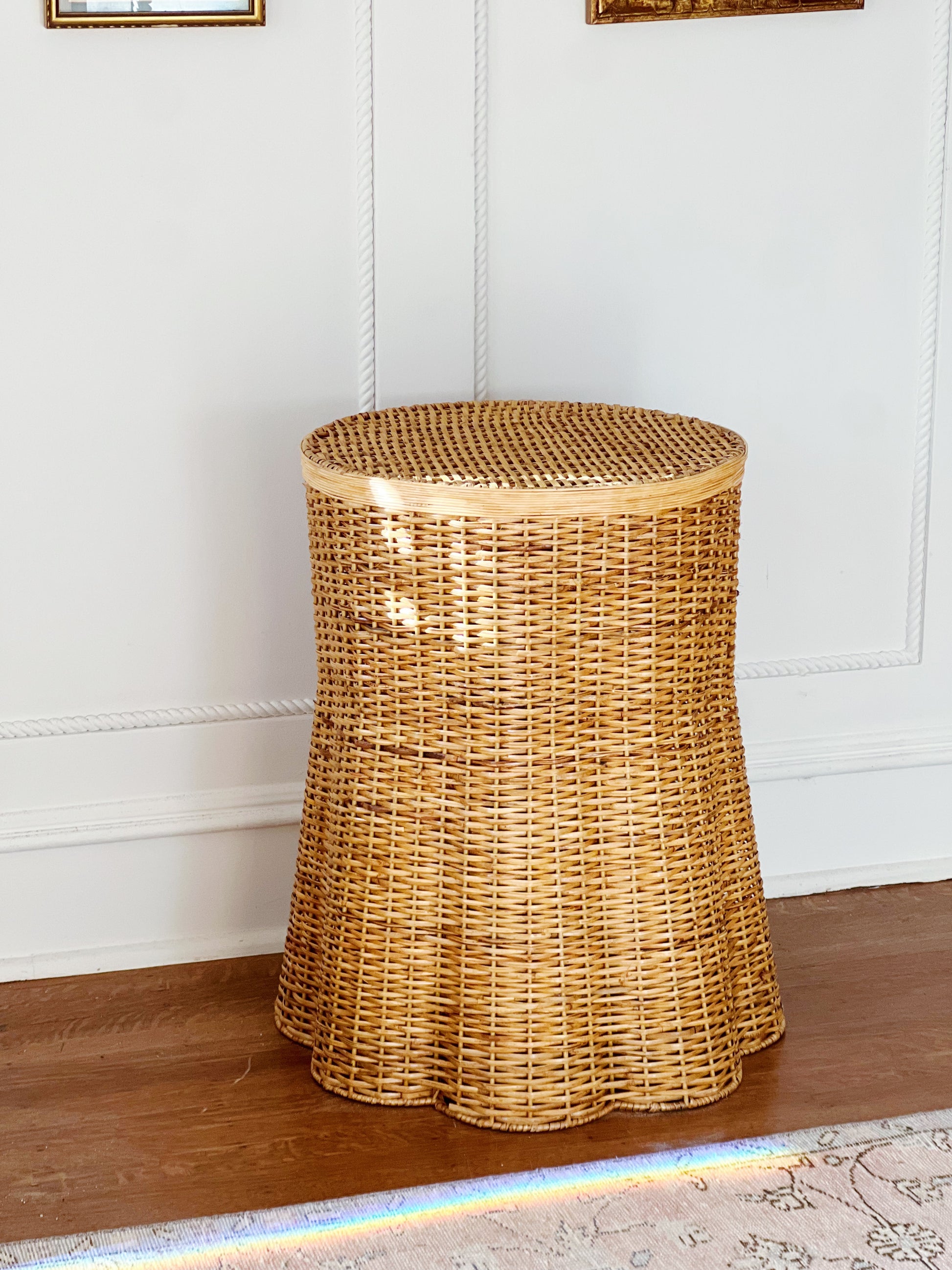 scalloped wicker side table