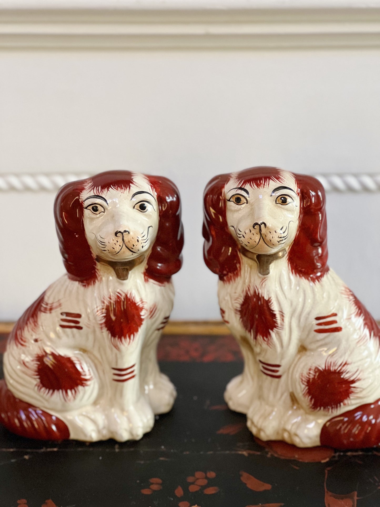 Brown and white Staffordshire dogs 