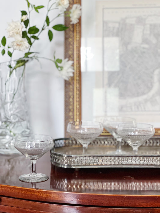 Vintage Etched Champagne Coupes