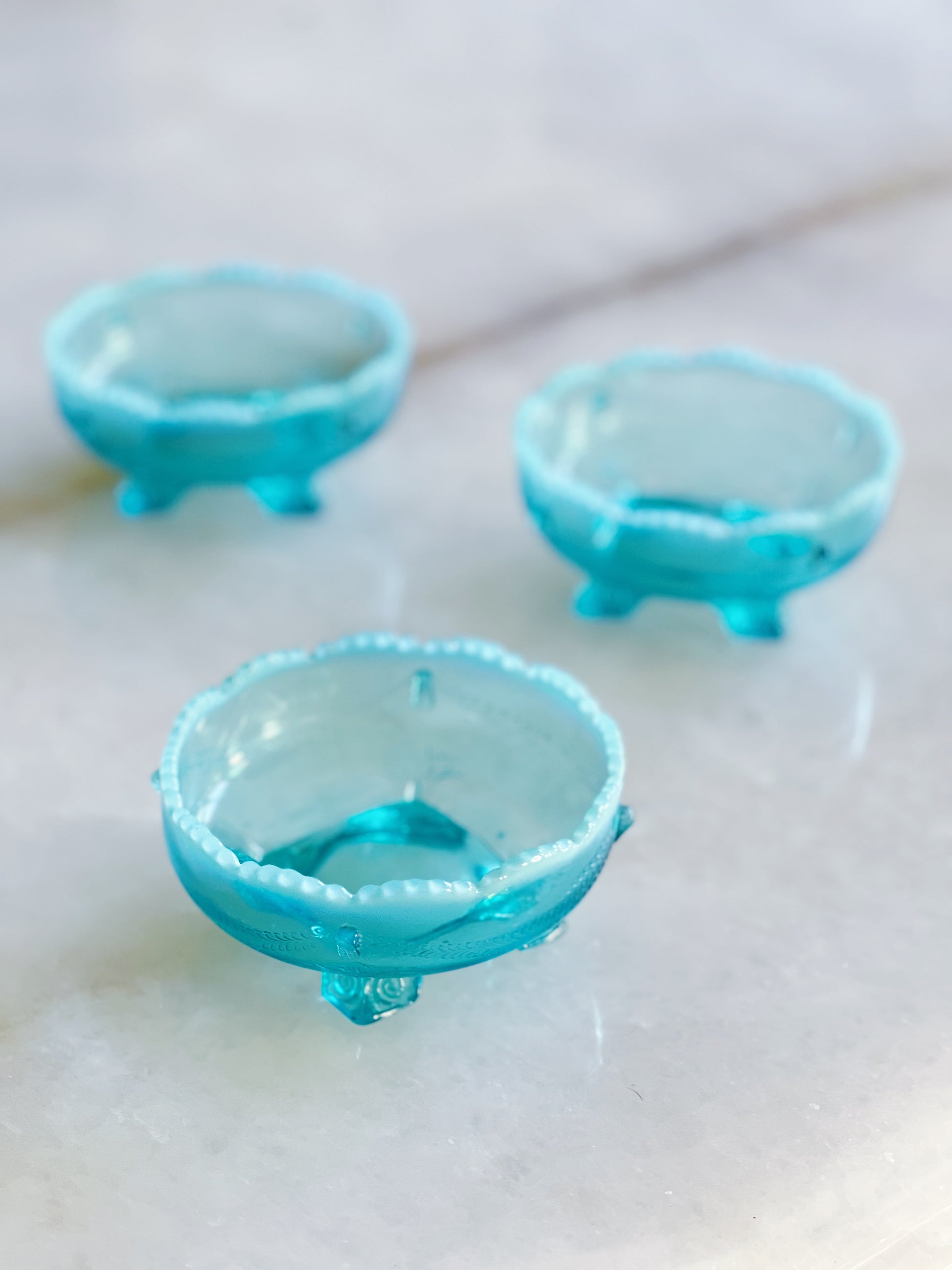 antique Jefferson glass blue berry bowls