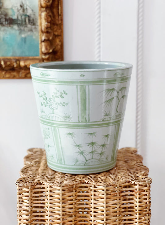 green and white hand painted planter