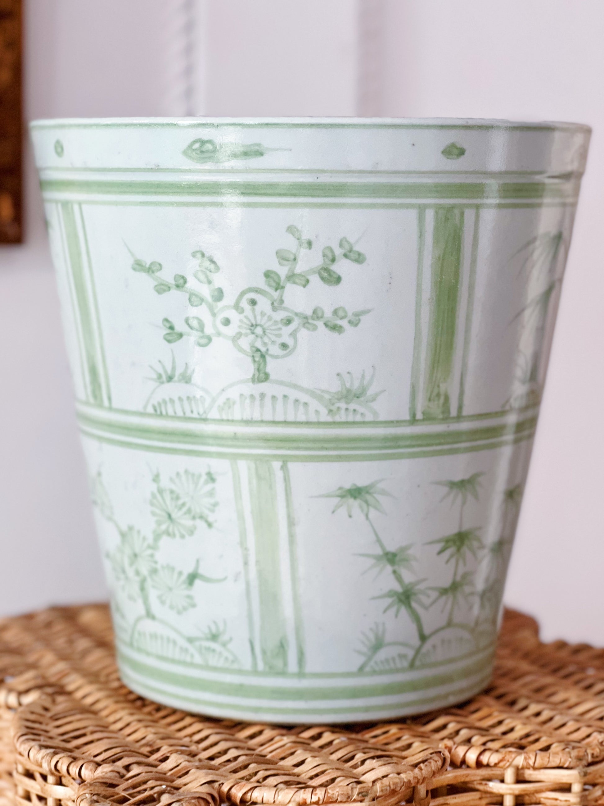 green and white hand painted planter