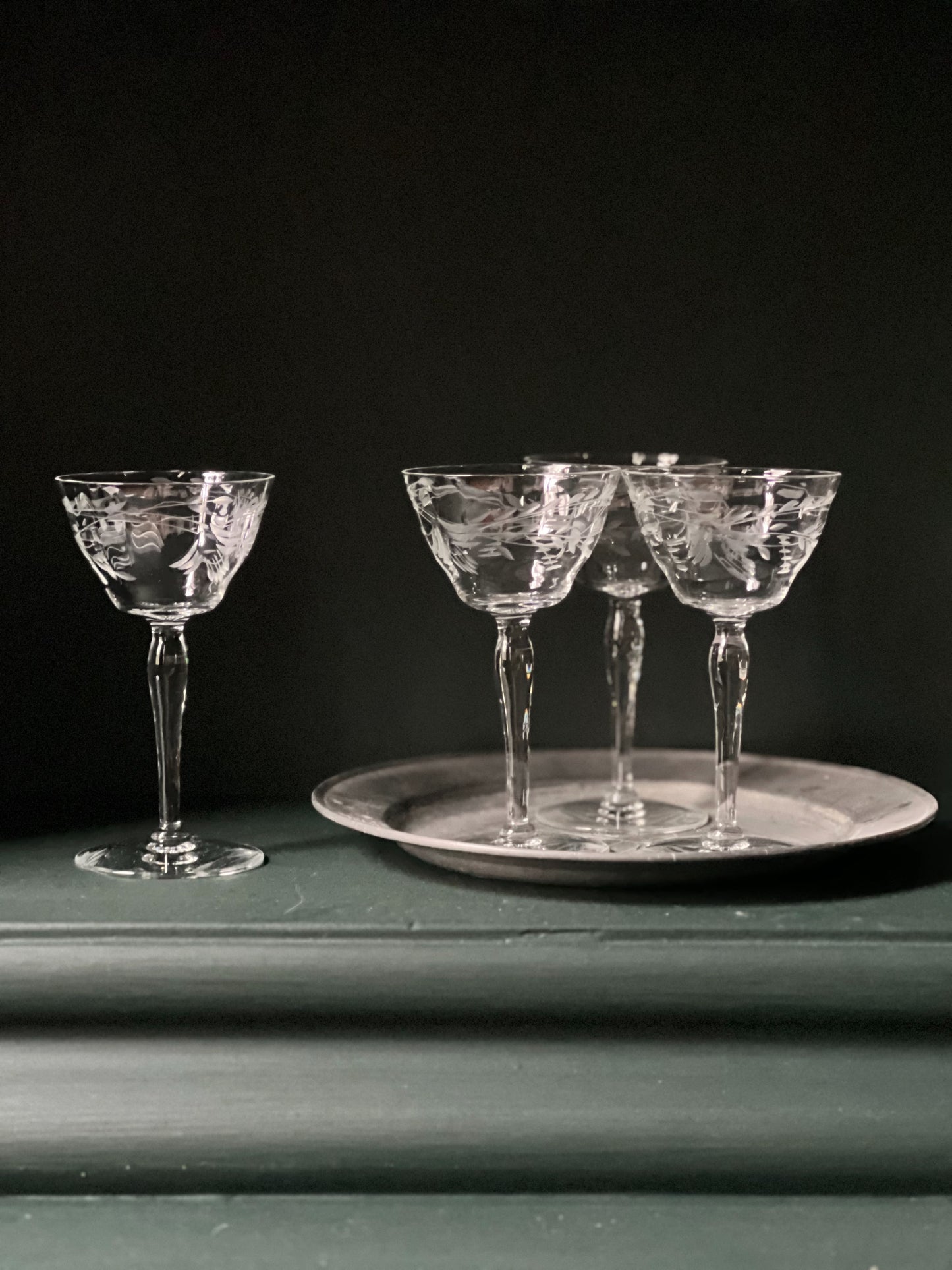 vintage etched cordial glasses