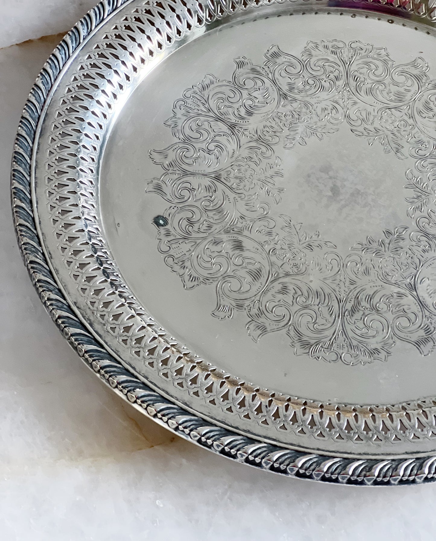 vintage silver serving tray 