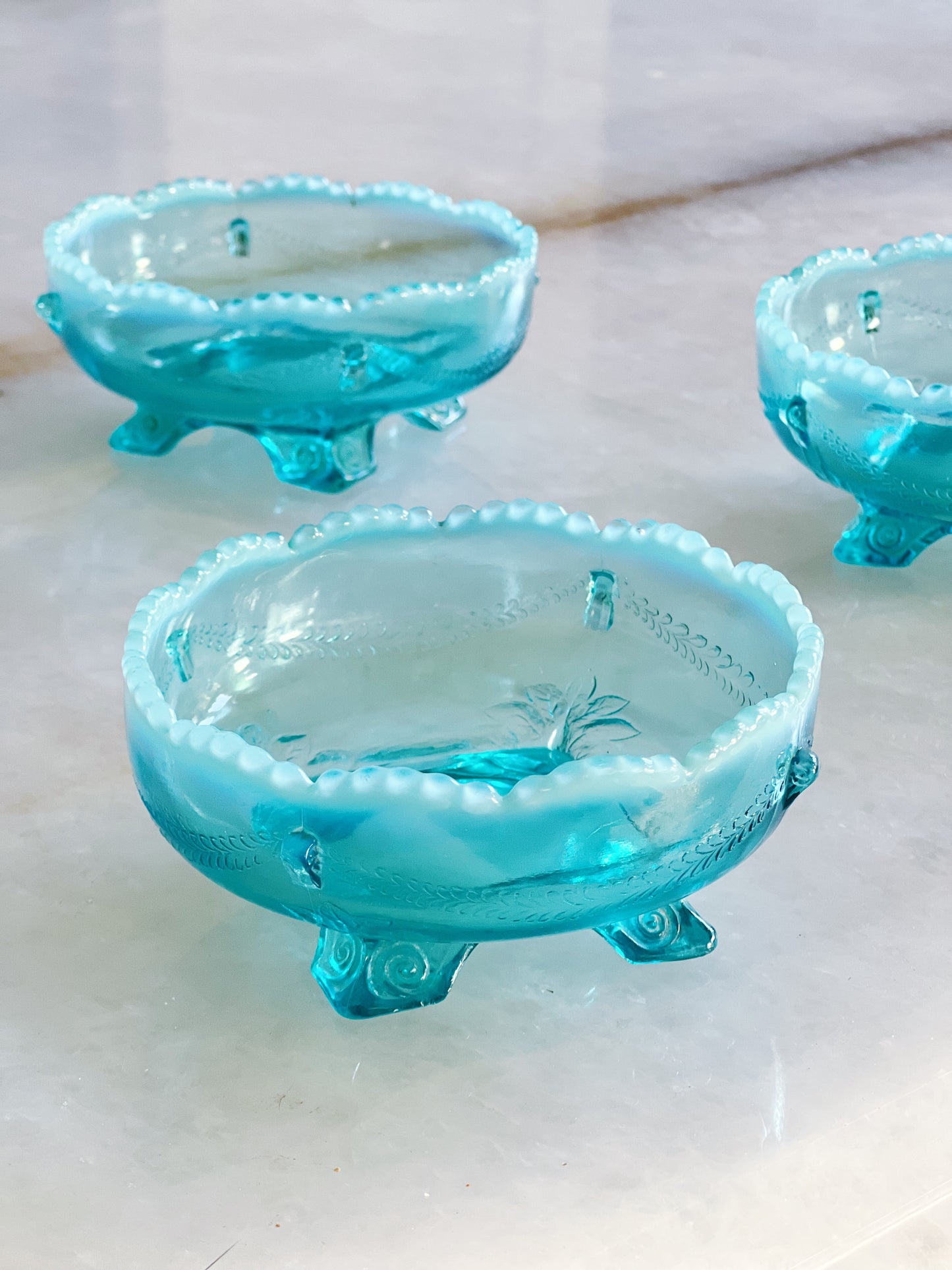 antique Jefferson glass blue berry bowls