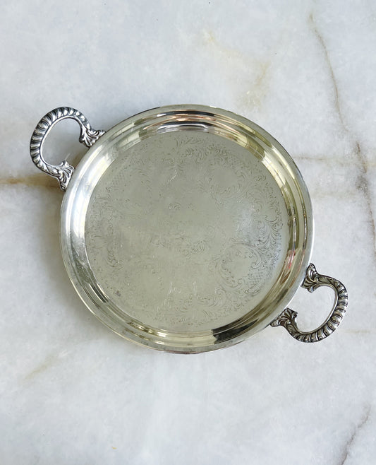 vintage silver serving tray with handles 